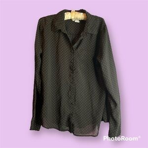 Pure Alfred Sung Black & White Polka Dot Long Sleeved Button Up Blouse S…